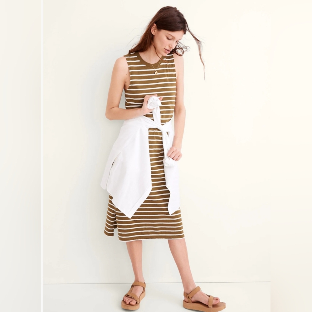 Madewell Organic Cotton Crewneck Tank Midi Striped Sleeveless Dress NEW size M